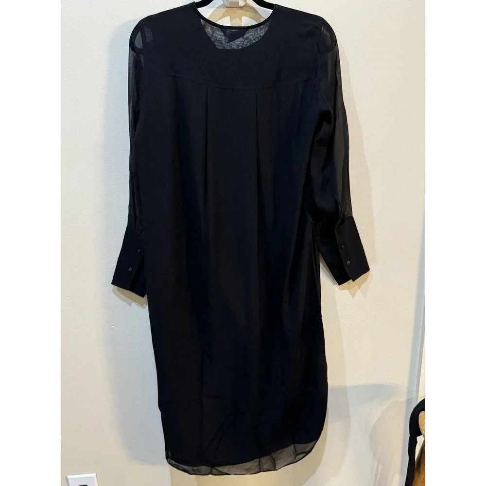 Club Monaco Sheer Long‎ Sleeve Silk Shirtdress black size 0 NWT $229 Belted